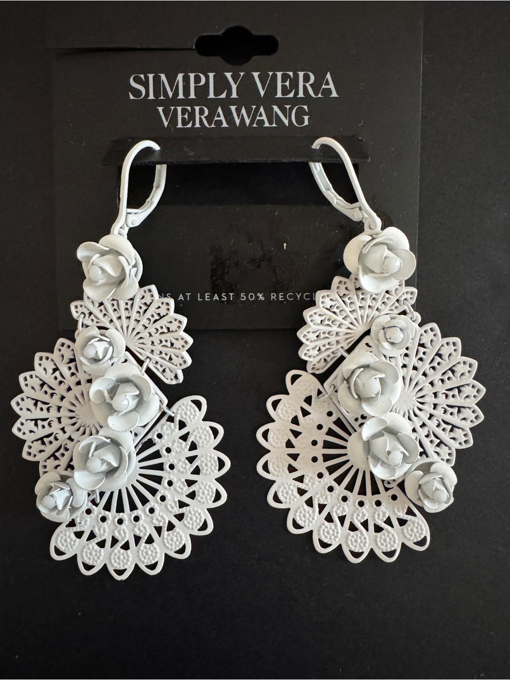 Simply Vera Vera Wang White Floral Filigree Statement Drop Earrings